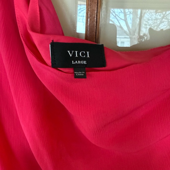 VICI Gaze One Shoulder Feather Hot Pink Mini Party Cocktail Dress - Size Large - Picture 6 of 8